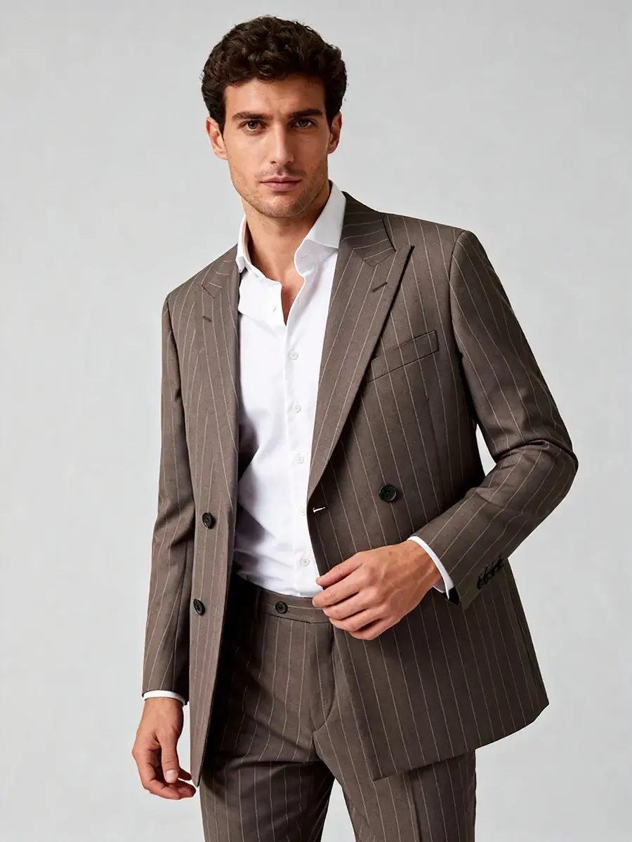 Veste croisée portée ouverte avec une chemise blanche